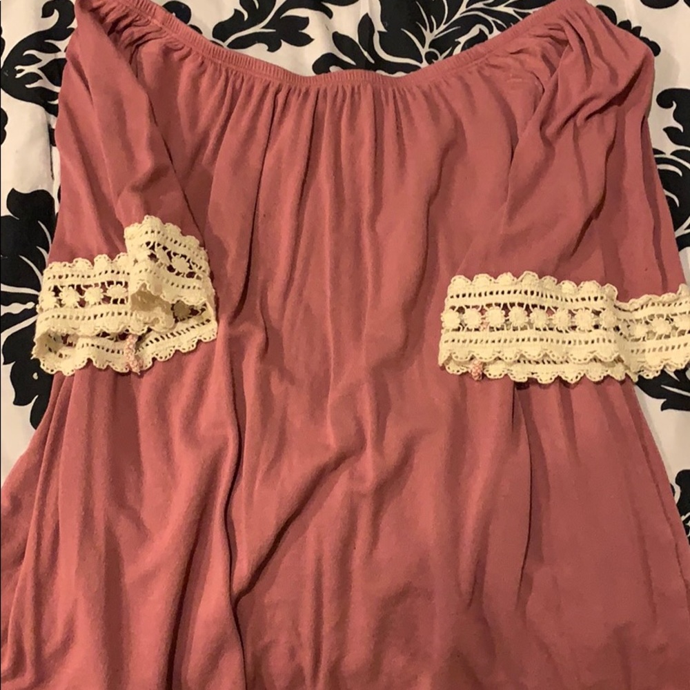 Off the shoulder pink shirt